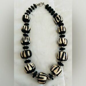 Artisan Made Ethnic African Bone Black and White Beaded Necklace